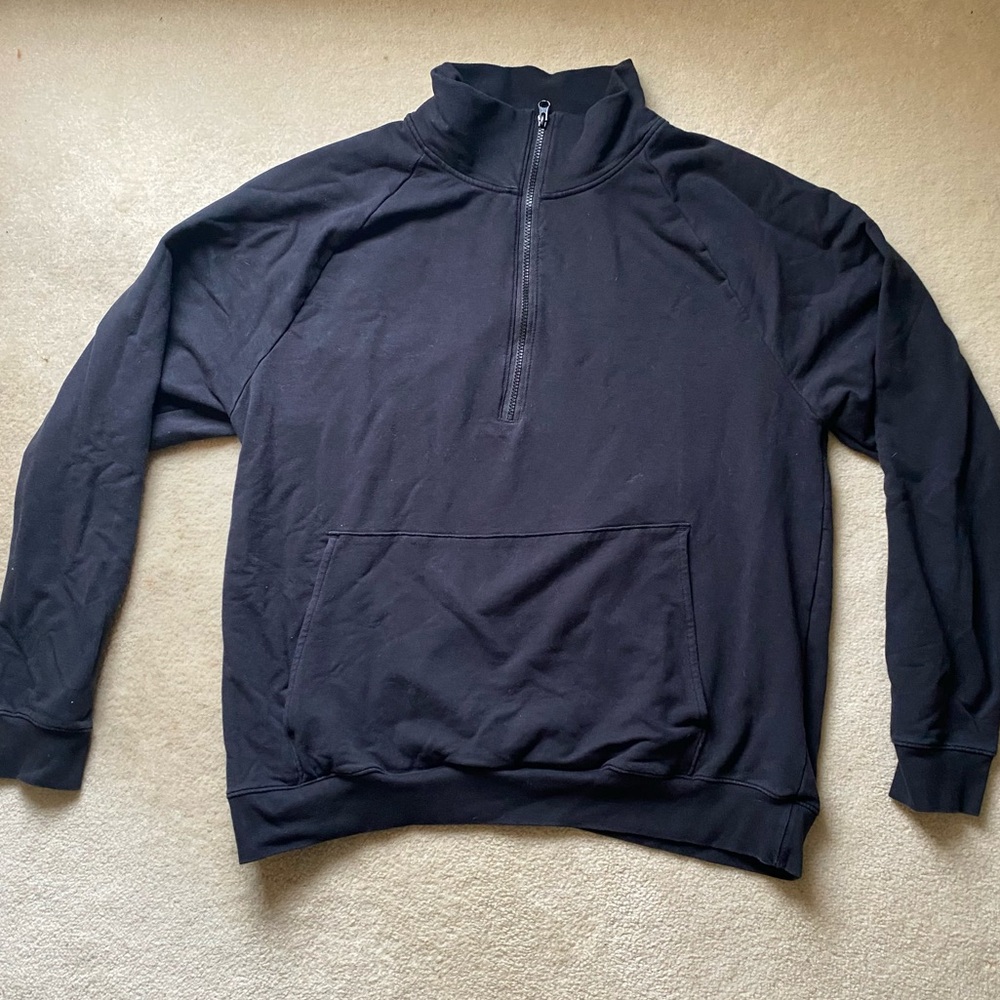 Brooklinen Loungewear Collection Sweatshirt Black XXL 1/4 Zip Front Pocket Modal